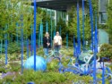 Linda and June amongst the blue glass